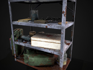 metal shelf collection with garbage - modular game ready props low-poly Modèle 3D