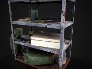 metal shelf collection with garbage - modular game ready props low-poly 3D Model