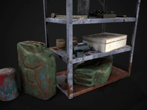 metal shelf collection with garbage - modular game ready props low-poly 3D Model