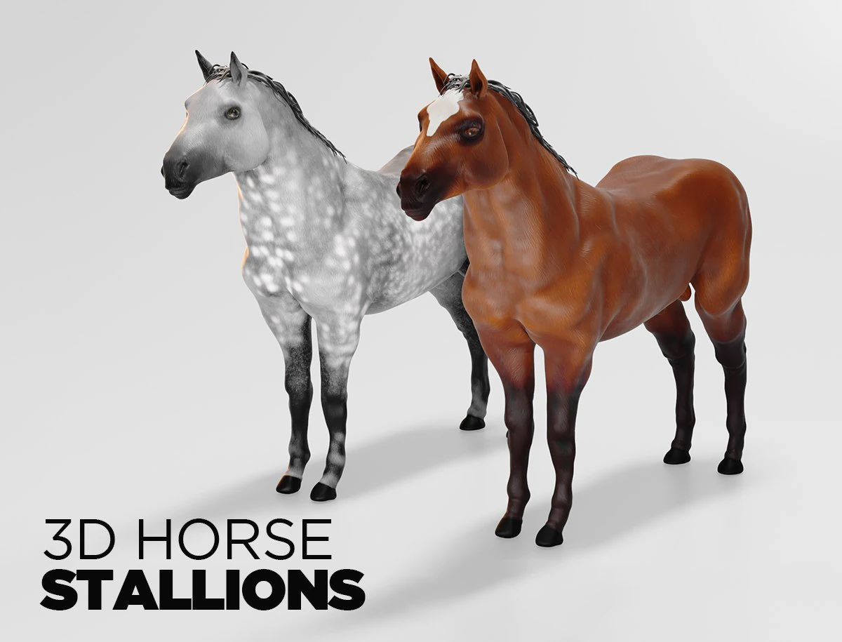 male stallion horses 3D Model .c4d .max .obj .3ds .fbx .stl .blend 