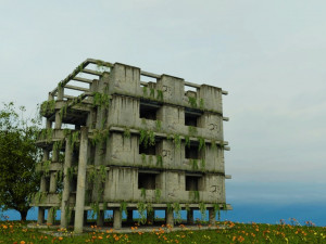 old abandoned damaged building 3D मॉडल