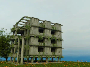 antigo edif&iacute;cio danificado abandonado Modelo 3D