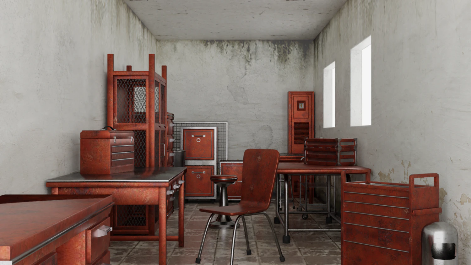 post apocalypse metal warehouse furniture pack 3D Model .c4d .max .obj .3ds .fbx .stl .blend 