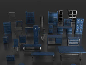 post apocalypse metal warehouse furniture pack 3D Model