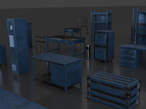 post apocalypse metal warehouse furniture pack Modelo 3D