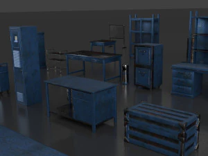 post apocalypse metal warehouse furniture pack 3D Model