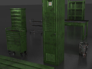 post apocalypse metal warehouse furniture pack Modelo 3D