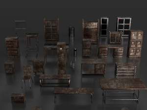 post apocalypse metal warehouse furniture pack Modelo 3D