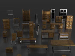 post apocalypse metal warehouse furniture pack Modelo 3D
