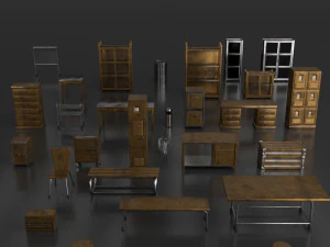 post apocalypse metal warehouse furniture pack 3D Model