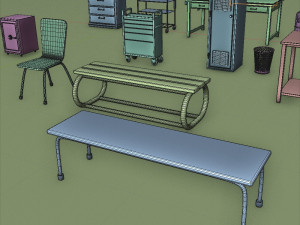post apocalypse metal warehouse furniture pack Modelo 3D