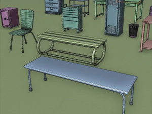 post apocalypse metal warehouse furniture pack 3D Model