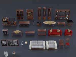 interior props pack pbr furniture set 3D Model