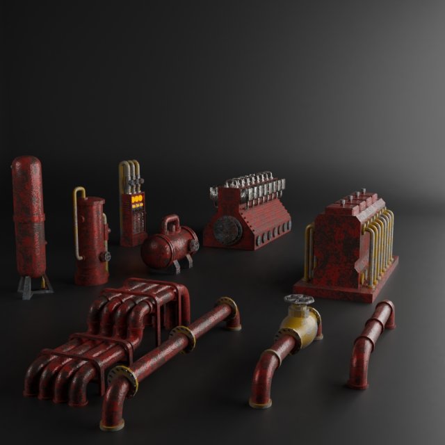 factory element machine component set Modelo 3D .c4d .max .obj .3ds .fbx .stl .blend 