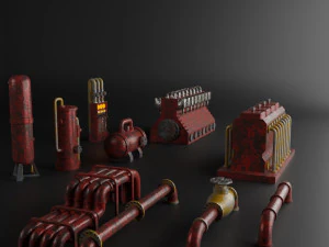 conjunto de componentes de m&aacute;quina de elemento de f&aacute;brica Modelo 3D