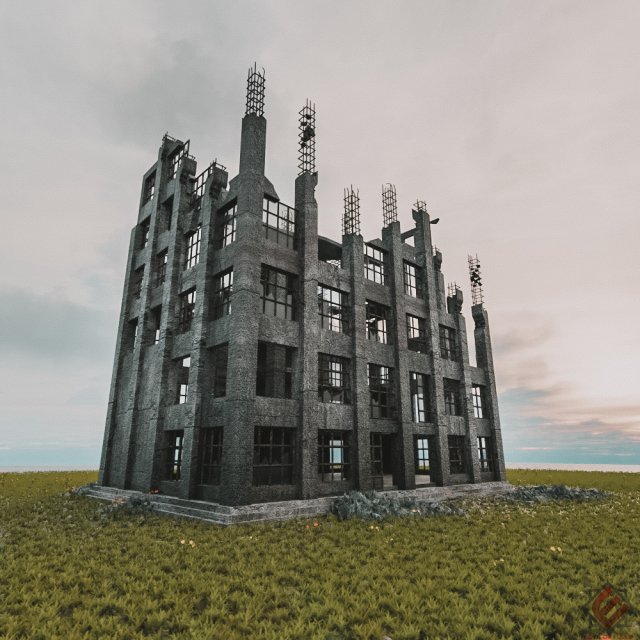 destroyed building old abandoned Modelo 3D .c4d .max .obj .3ds .fbx .stl .blend 