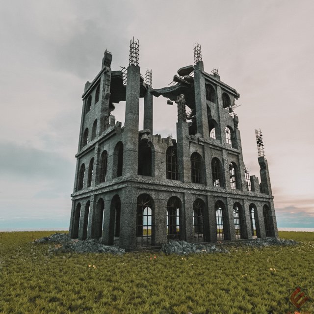 destroyed building old post apocalypse pbr realistic abandoned Modèle 3D .c4d .max .obj .3ds .fbx .stl .blend 