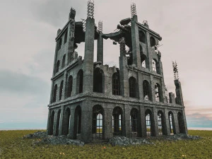 zerst&ouml;rtes Geb&auml;ude alt Post-Apokalypse PBR realistisch verlassen 3D Modell