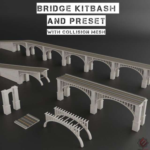bridge set kitbash and bridge preset pbr 3D Model .c4d .max .obj .3ds .fbx .stl .blend 