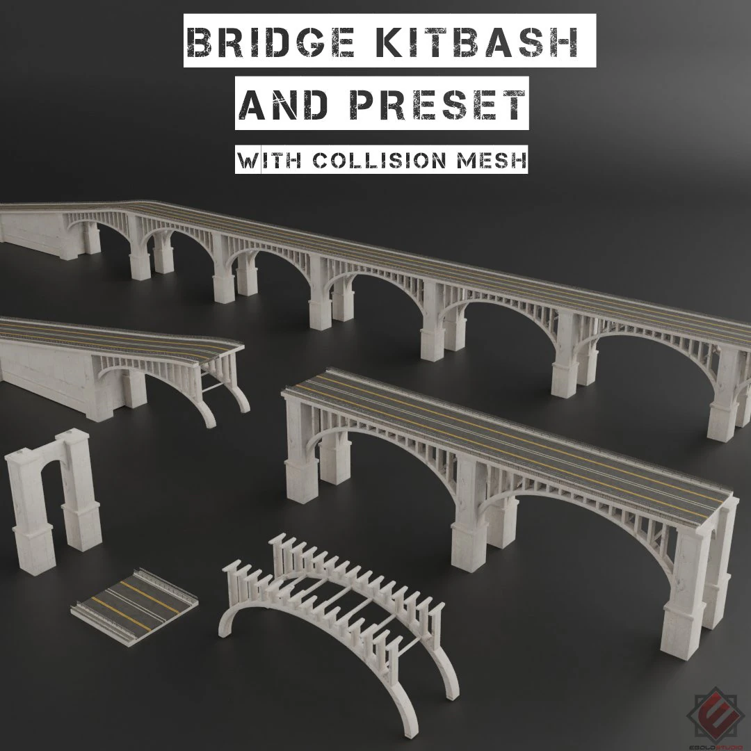 bridge set kitbash and bridge preset pbr 3D Model .c4d .max .obj .3ds .fbx .stl .blend 