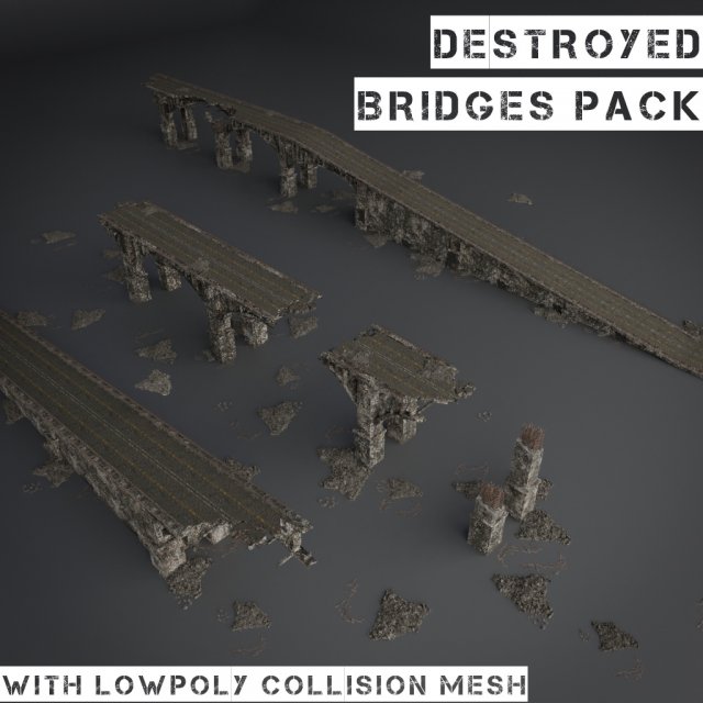 destroyed bridge set kitbash Modelo 3D .c4d .max .obj .3ds .fbx .stl .blend 