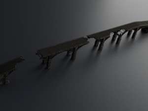 destroyed bridge set kitbash Modelo 3D