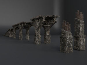 destroyed bridge set kitbash Modelo 3D