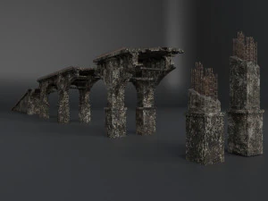 destroyed bridge set kitbash 3D Model
