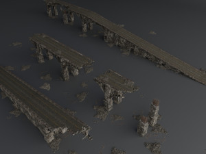 destroyed bridge set kitbash Modelo 3D