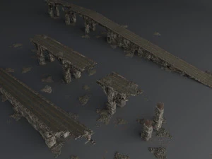 destroyed bridge set kitbash 3D Model
