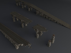 destroyed bridge set kitbash Modelo 3D