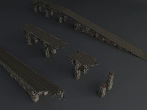 destroyed bridge set kitbash 3D Model