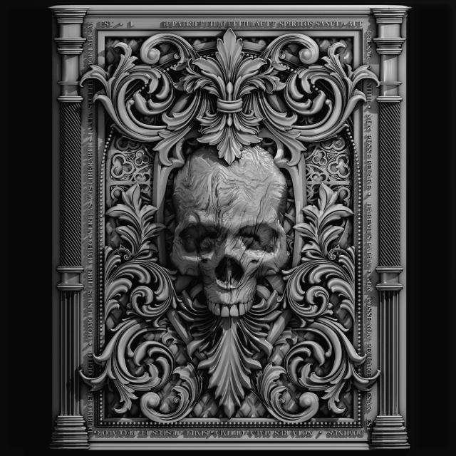Skull in victorian frame Modèle 3D .c4d .max .obj .3ds .fbx .stl .blend 