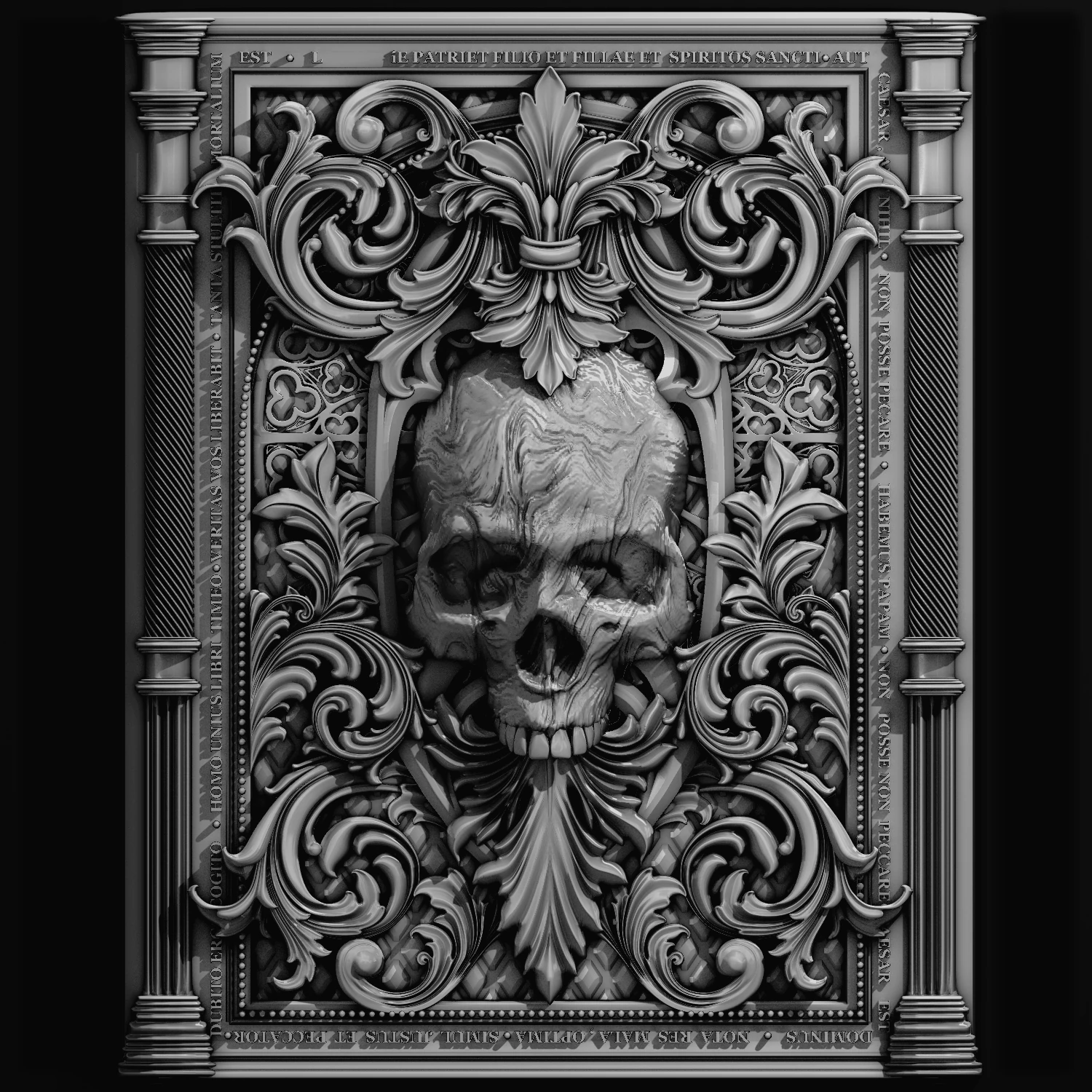 Skull in victorian frame 3D Model .c4d .max .obj .3ds .fbx .stl .blend