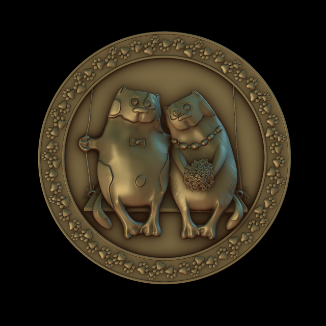 cats in a round frame 3D-printmodel .c4d .max .obj .3ds .fbx .stl .blend 