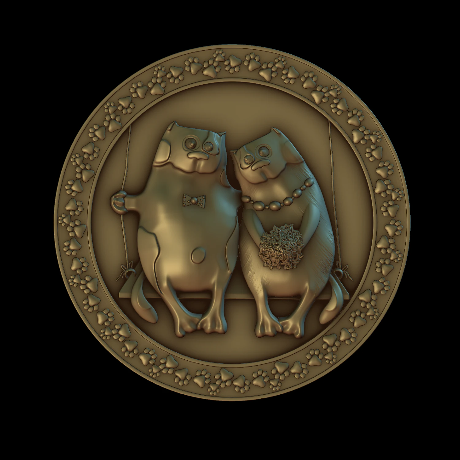 cats in a round frame 3D Print Model .c4d .max .obj .3ds .fbx .stl .blend 
