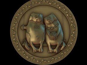 yuvarlak bir &ccedil;er&ccedil;evedeki kediler 3D Baskı Modeli