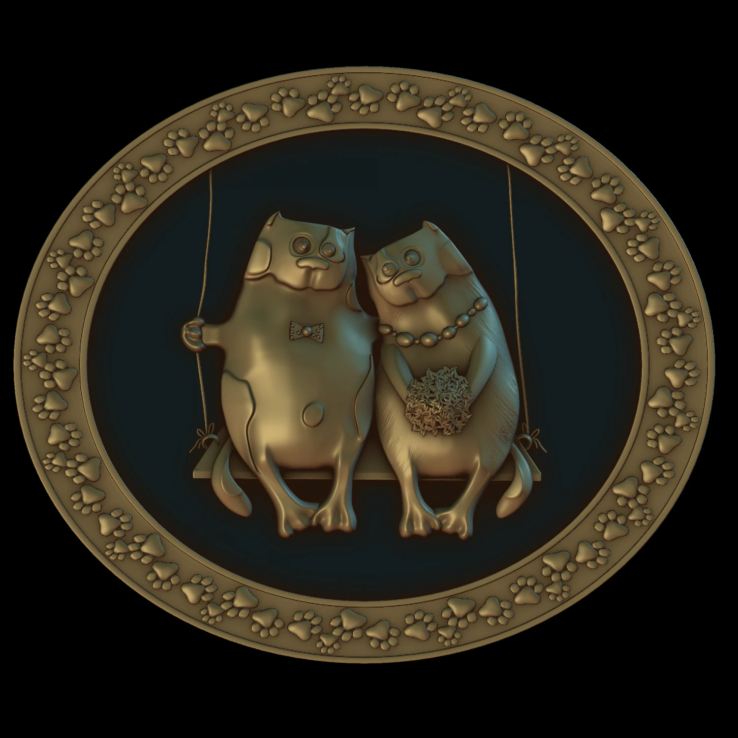cats in a round frame 3D Print Model .c4d .max .obj .3ds .fbx .stl .blend