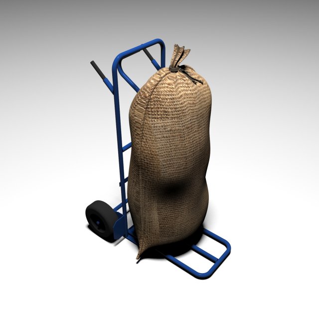 handtruck with sack 3D 模型 .c4d .max .obj .3ds .fbx .stl .blend 