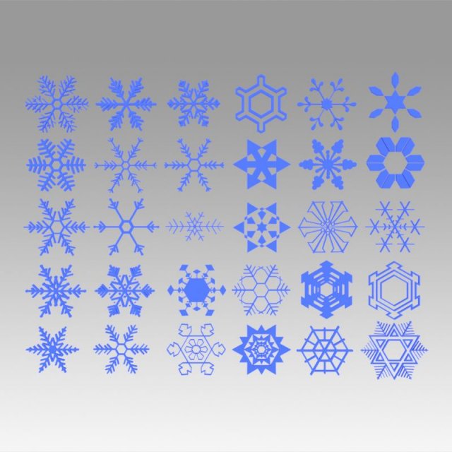 snowflakes set 3D Model .c4d .max .obj .3ds .fbx .stl .blend 