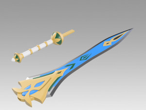 Genshin Impact Makhaira Aquamarine Cosplay Weapon Prop 3D Принт Модель