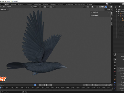 Realistic Animated Carrion Crow Modello 3D