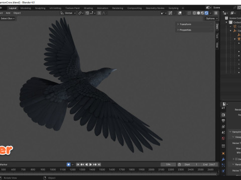 Realistic Animated Carrion Crow Modello 3D