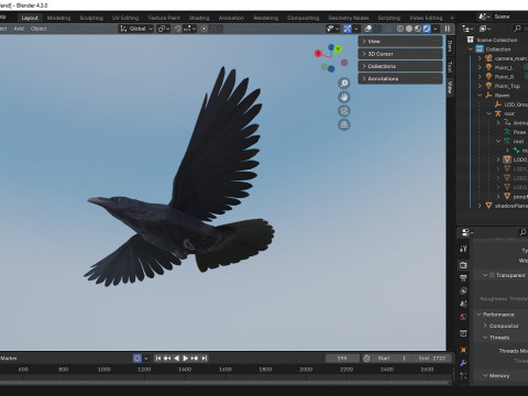 Realistic Animated Raven 3D Model
