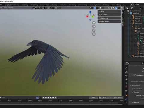 Corvo animato realistico Modello 3D