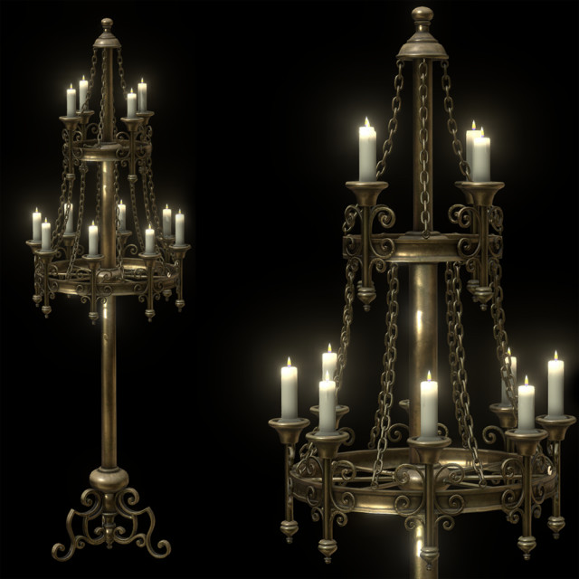 big brass candle stand 3D मॉडल .c4d .max .obj .3ds .fbx .stl .blend 