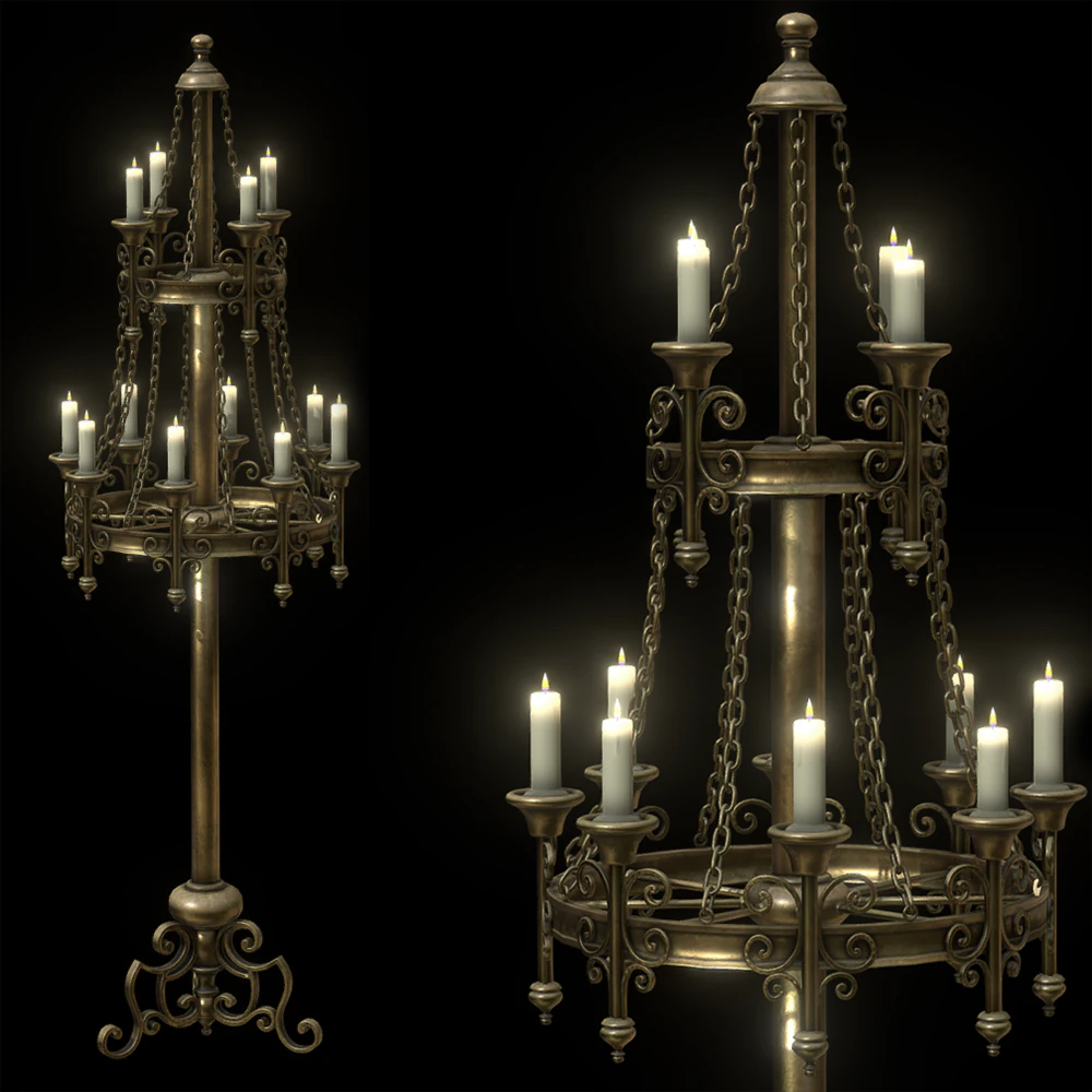 big brass candle stand 3D Model .c4d .max .obj .3ds .fbx .stl .blend 