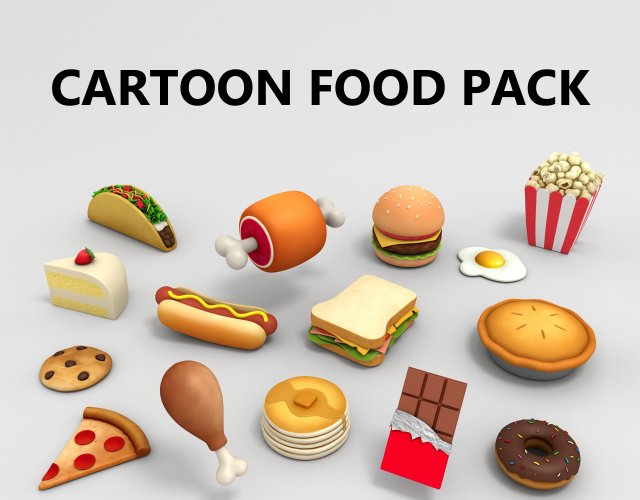 cartoon food pack 3D Model .c4d .max .obj .3ds .fbx .stl .blend 