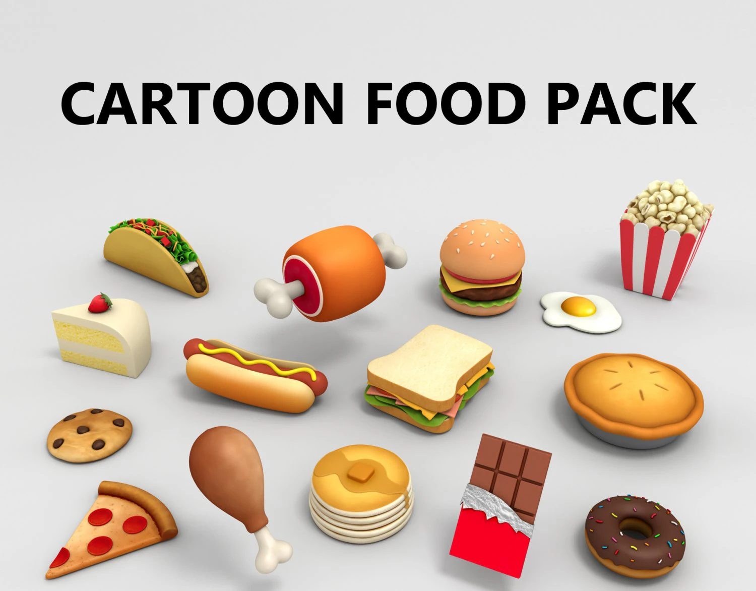 cartoon food pack 3D Model .c4d .max .obj .3ds .fbx .stl .blend 
