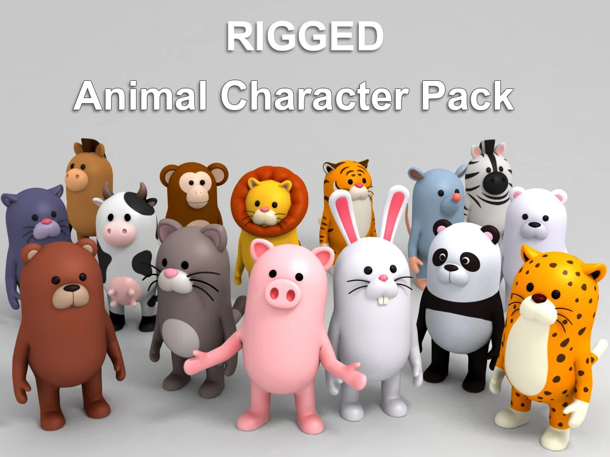 cartoon animal rigged pack 1 3D Model .c4d .max .obj .3ds .fbx .stl .blend